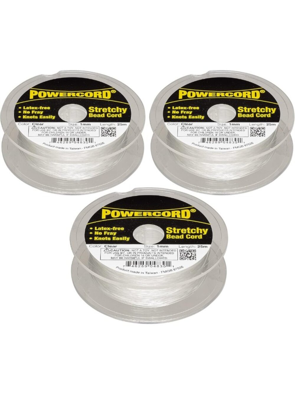 Pack of 3 Clear Elastic Stretch Cord for Jewelry Making - 75M Total Length